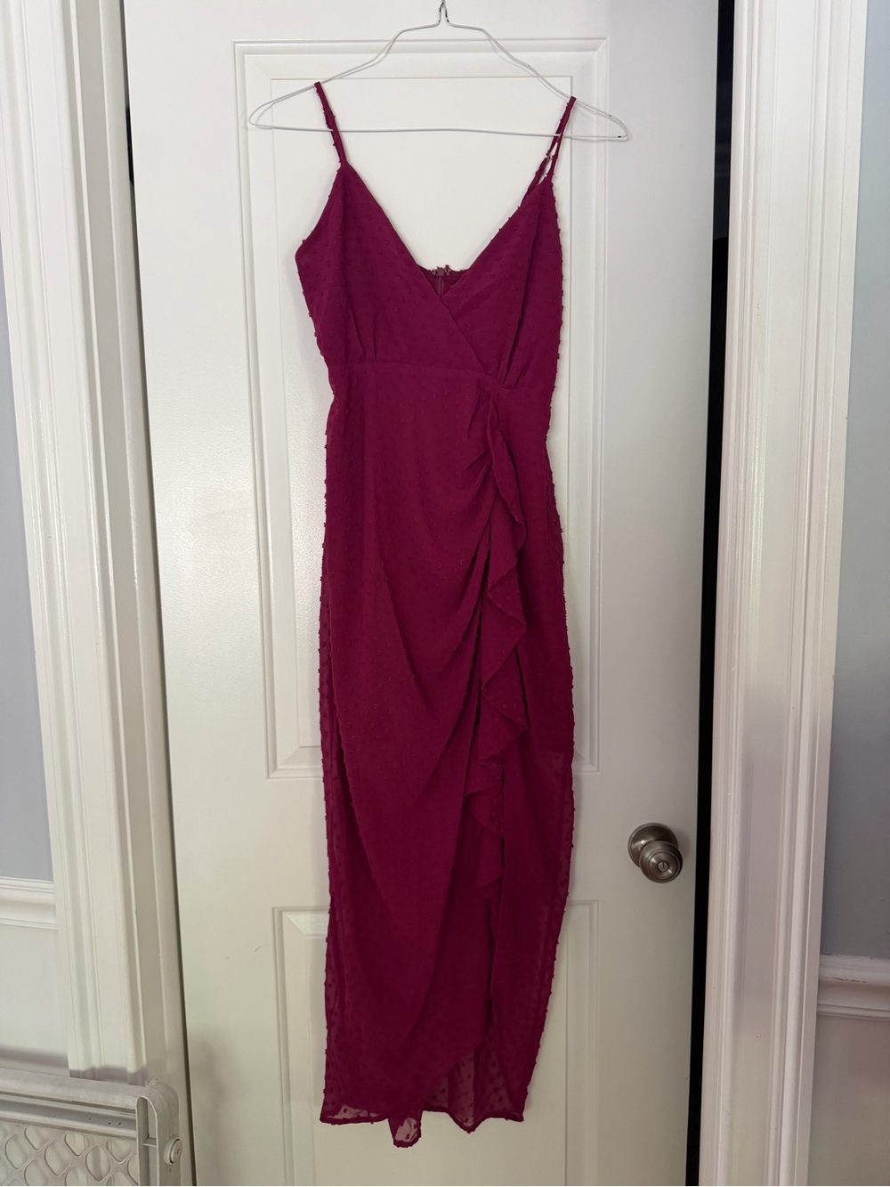 Lulus “For Us To Dance” Magenta Swiss Dot Dress